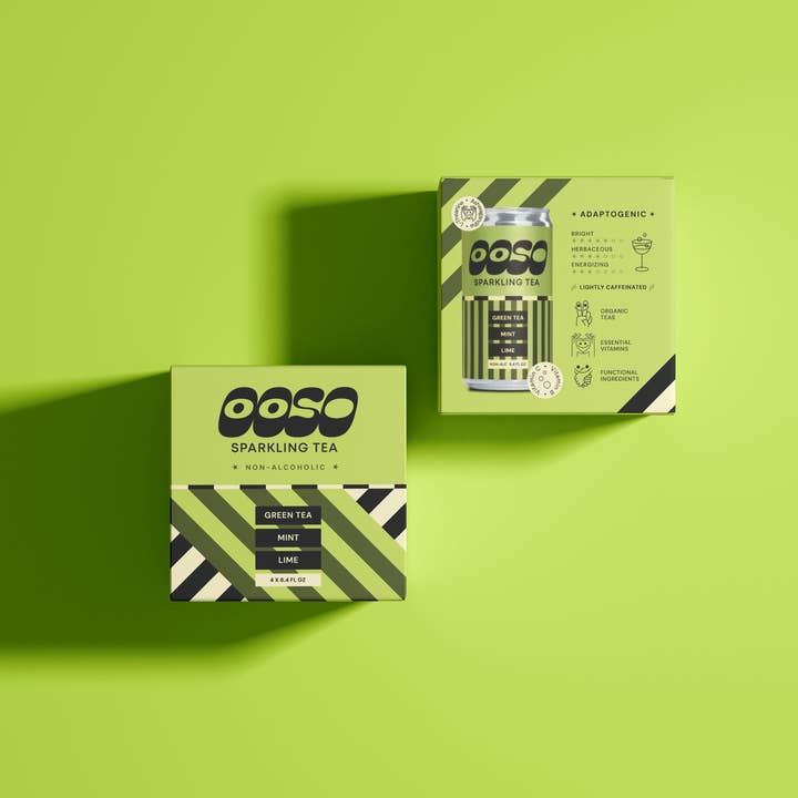 OOSO Sparkling Tea - Wholesale Non-Alcoholic Aperitif/Mocktail - Green Tea Mint Lime Sparkling Tea | 4-Pack Boxes2