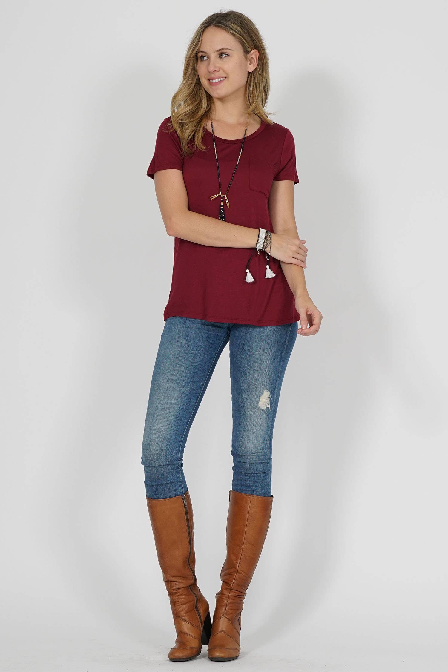 42POPS - Wholesale T-Shirt - Women's - ",._ Chest Pocket Slim Scoop Neck Tee8