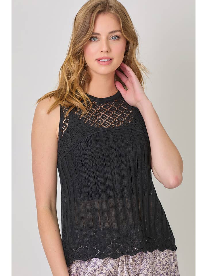 Mystree - Wholesale Knit Top - Women's - 60948 Crochet Yoke Sleeveless Sweater Top 1