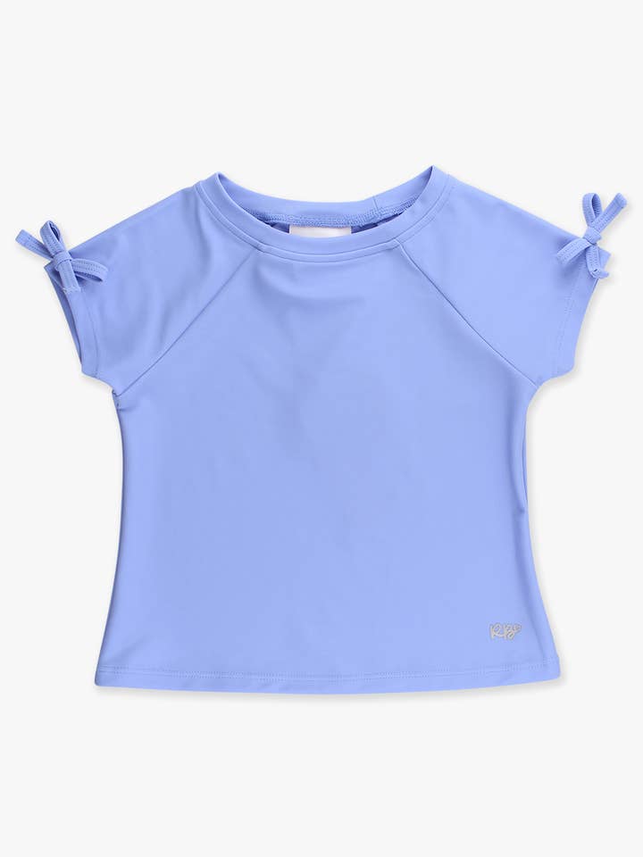 Girls Periwinkle Blue Active Raglan Bow Shirt
for wholesale by RuffleButts + RuggedButts