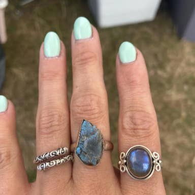 Adjustable Sterling Silver Raw Labradorite Ring for wholesale by Black Sand