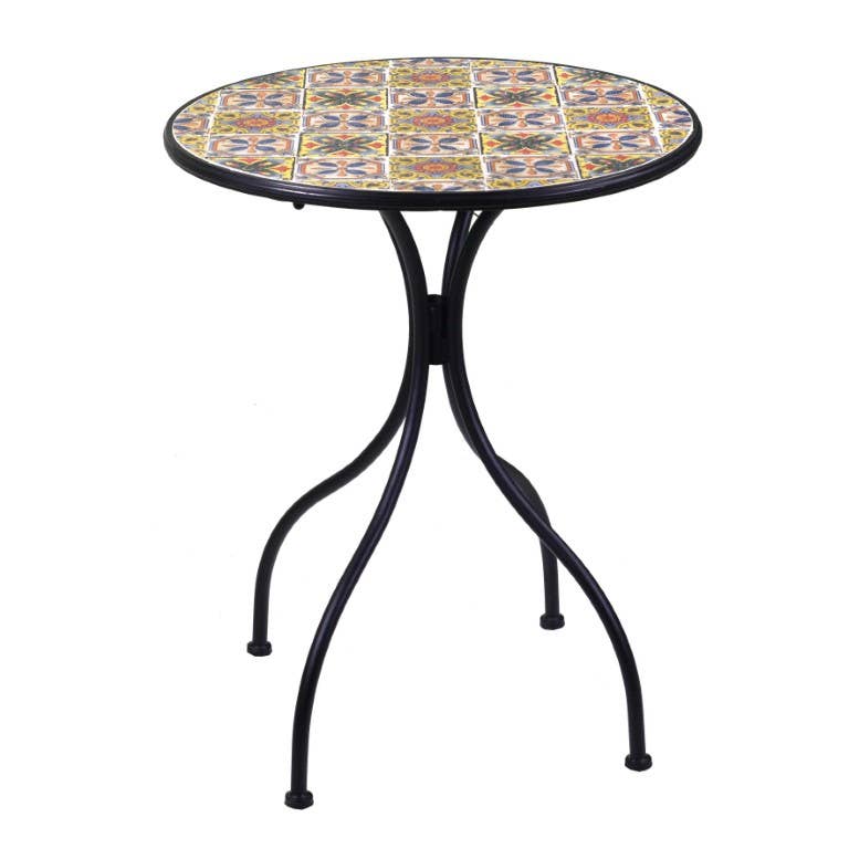 Multicolor Round Mosaic Metal Table Trapani CMø60h75 for wholesale on Faire1