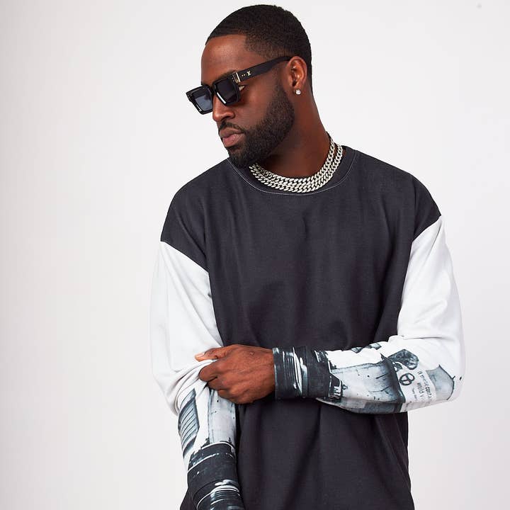 Journey 3 Printed Sleeves Black Sweatshirt for wholesale by Dukiri Apparel