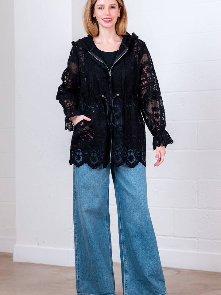 Taelynn - Wholesale Jacket - Women's - HJ75171T-LONG ELASTICIZED HOODED LACE JACKET5