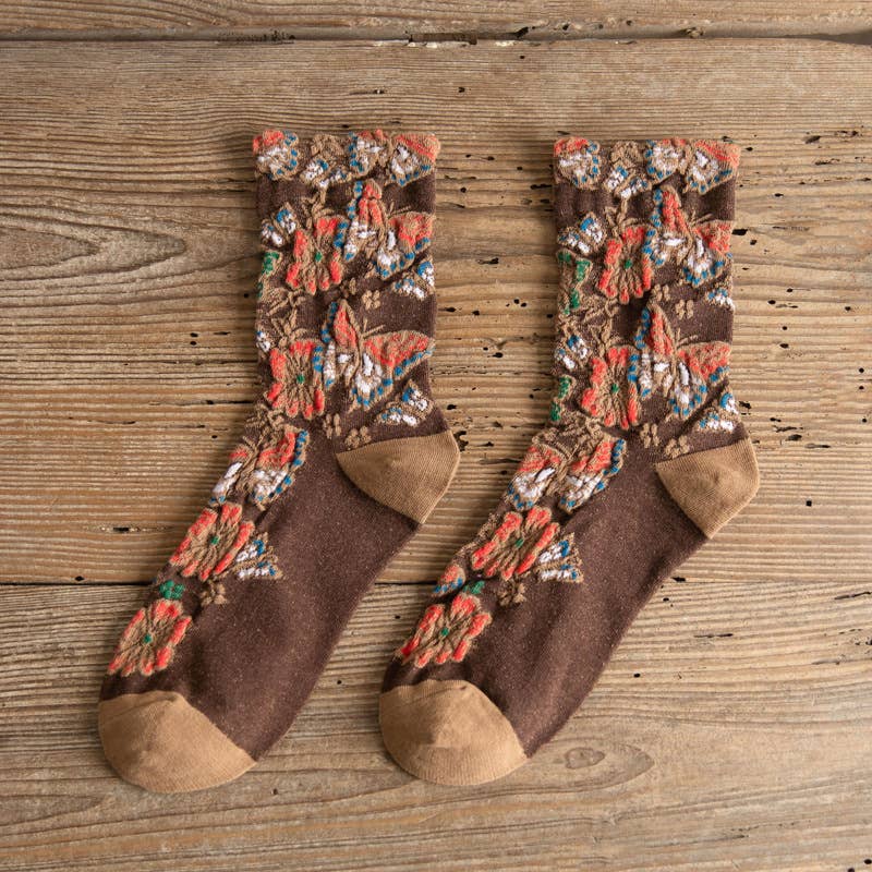 Tourtiwi - Wholesale Socks - Women's - Vintage Embossed Butterfly and Floral Socks2