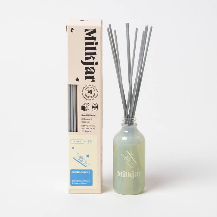 Frisk vaskeri - Regn, Bomuld & Vanilla 4 oz Reed Diffuser for engroshandel hos Milk Jar Candle Co.