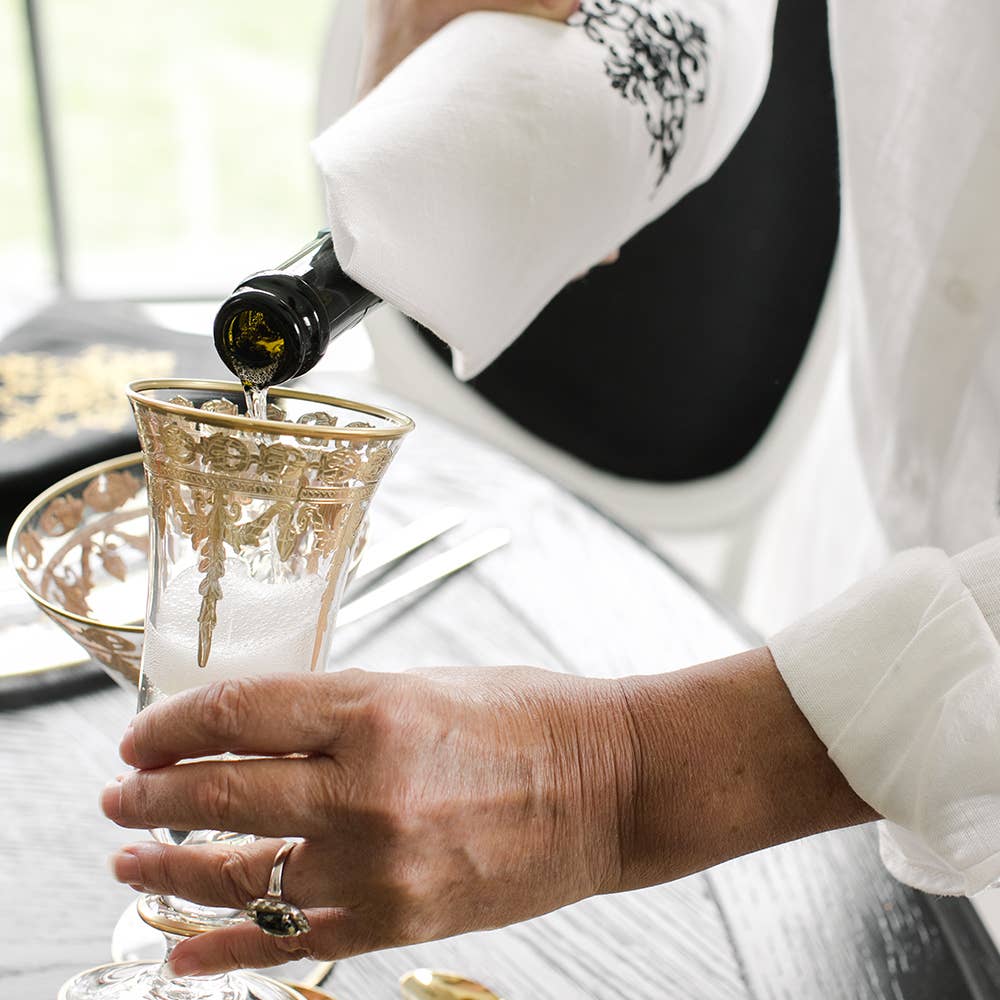 Arte Italica & Crown Linen Designs – wholesale Champagne flute – Vetro Gold Flute Glass6