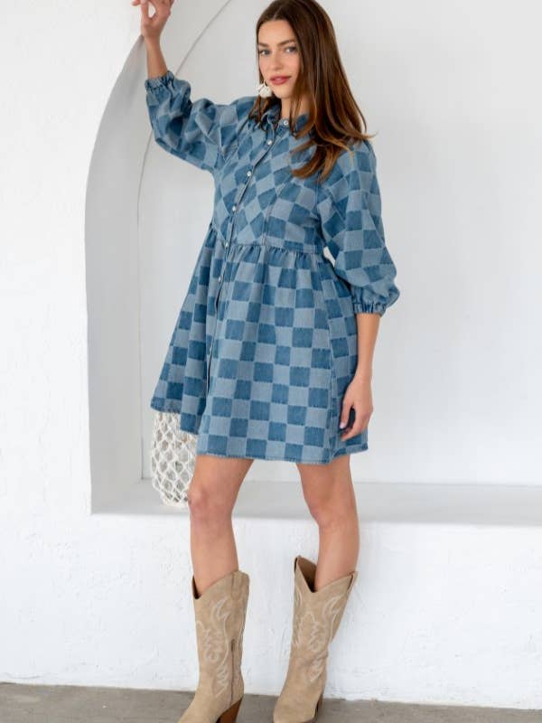 TR2048-01_WASHED GINGHEM DENIM BUTTON DOWN SHIRT DRESS for wholesale on Faire3