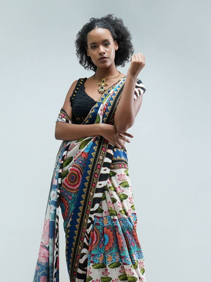 Nesavaali Tamarai Pre-Stitched Printed Saree - A Tribute to Tradition for wholesale by Nesavaali Ltd