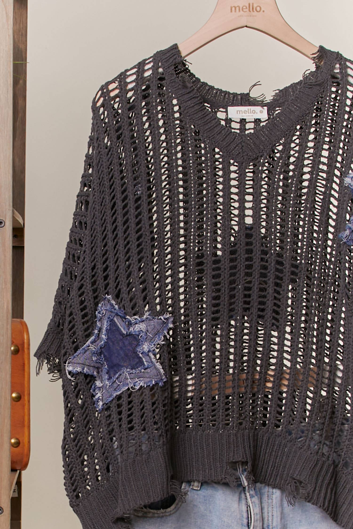 Mello. - Wholesale Knit Sweater - Women's - Distressed Star Knit Pullover9