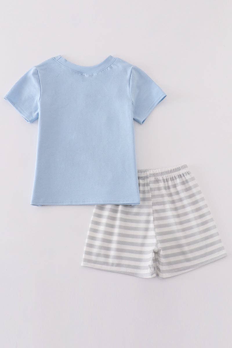 Aspen Rain Boutique - Wholesale Top & Short Set - Kids - Blue carousel applique boy set4