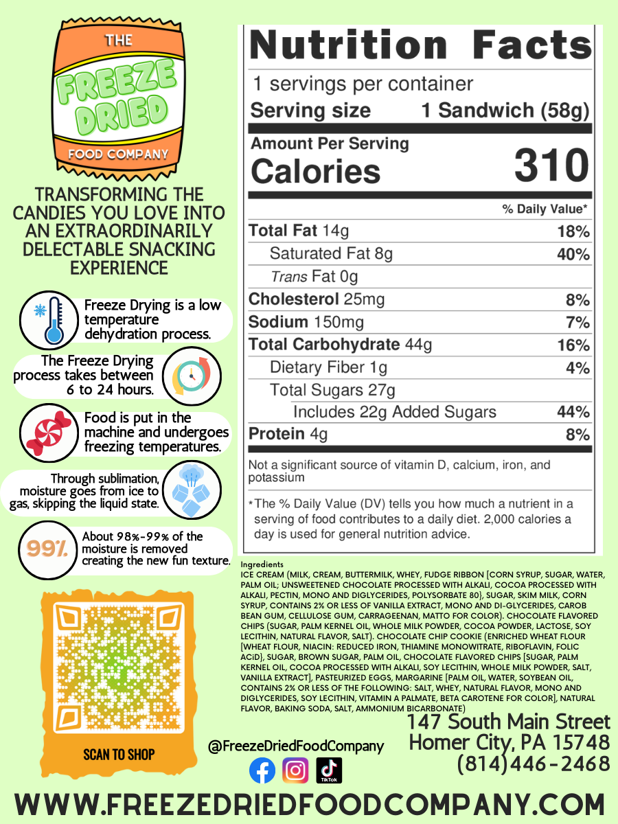 The Freeze Dried Food Company - Wholesale Ice Cream/Sorbet - Freeze Dried Chocolate Chip Cookie Ice Cream Sandwich1