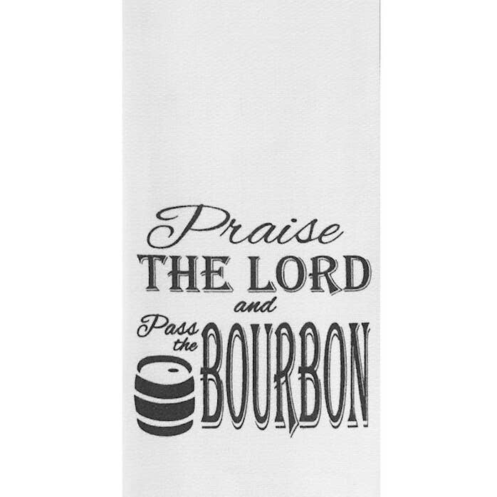 Praise the Lord and Pass the Bourbon Tea Towel for wholesale by Layne Wilson