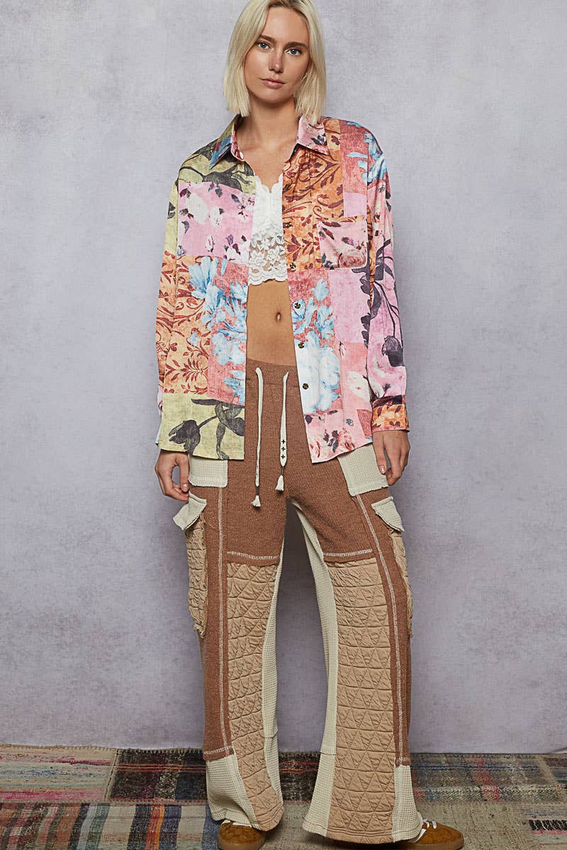 Pol Clothing - Vente Chemise à col boutonné – femme - Haut chemise tissé à manches longues imprimé floral28