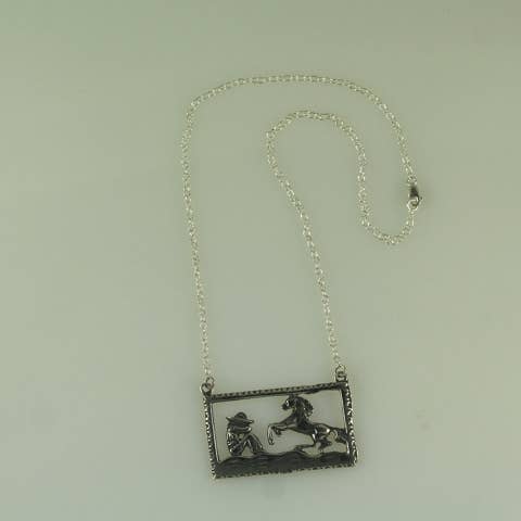 Reproduktion aus Sterlingsilber mit Mexikaner und Pferd für den Großhandel von Moosepablos, Inc.