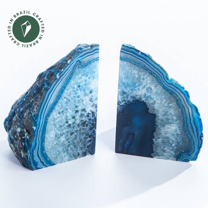 GeoCentral - Wholesale Bookend - Blue Agate Bookends - Crafted in Brazil