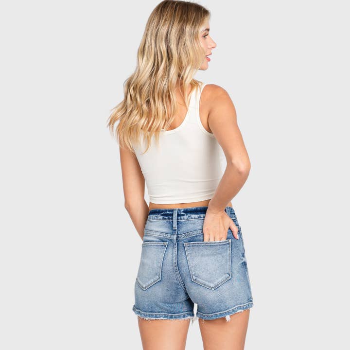 Petra153 - Wholesale Shorts - Women's - P1027R-LM HIGH RISE COMFORT SHORTS W/ FINISHED HEM