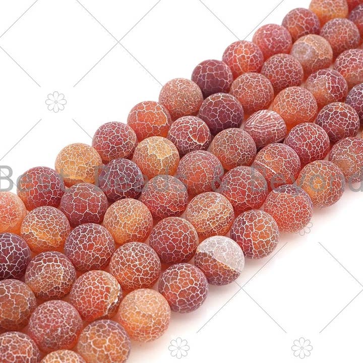 BestBeads&Beyond - Wholesale Beads - High Quality Natural Red Frosted Matt Fire Agate, Cracked Red Round 6mm/8mm/10mm/12mm Fire Agate, 15.5" Full Strand, sku#UA1481