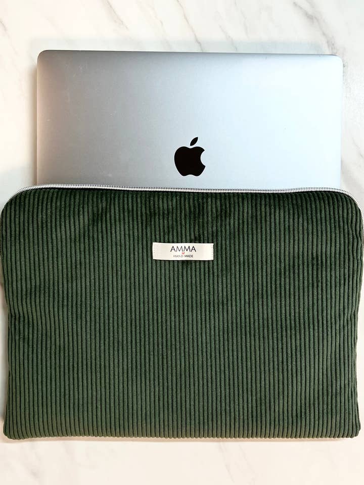 Custodia per laptop in velluto a coste - Verde kaki per la vendita all'ingrosso da parte di AMMA