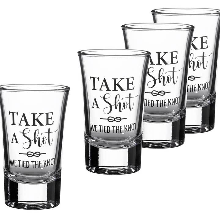 Lillian Rose - Wholesale Shot Glass - Tied the Knot Wedding Day Shot Glass Favors Set of 4