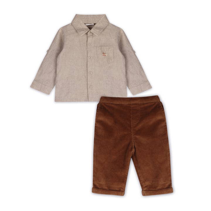 Natural Brown Positano Linen Baby Shirt & Corduroy Pants (Organic) for wholesale on Faire5