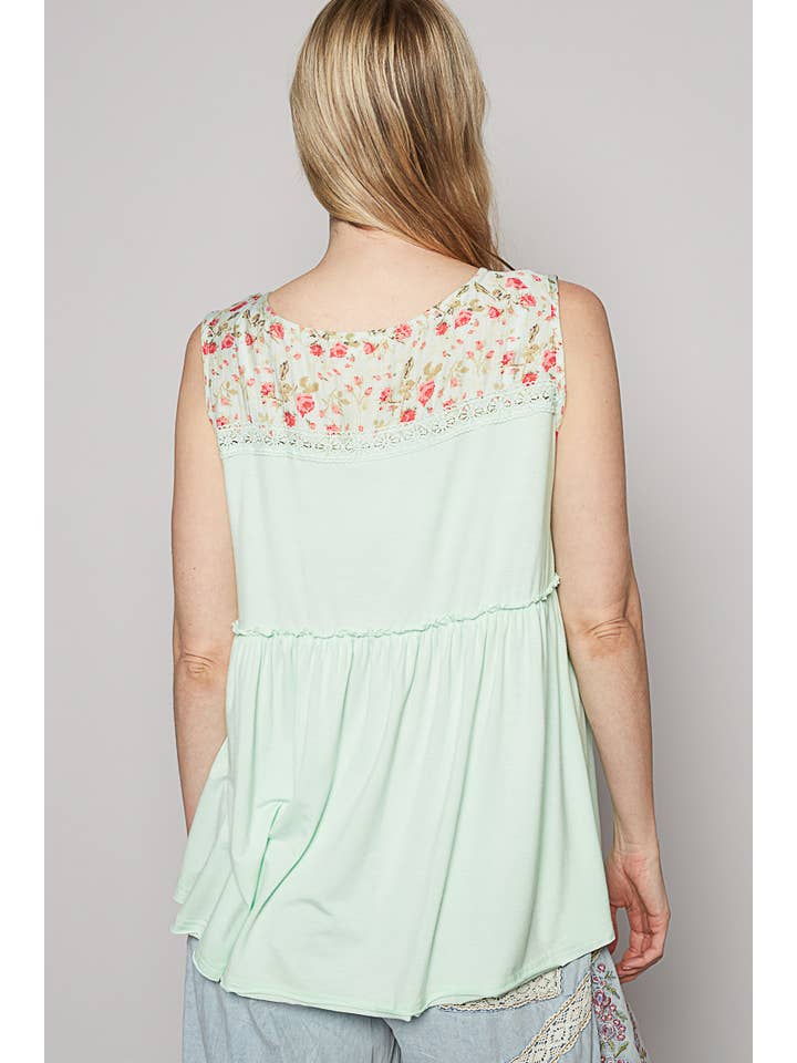 Pol Clothing - Wholesale Knit Top - Women's - V-neck sleeveless floral lace contrast knit top SALE
