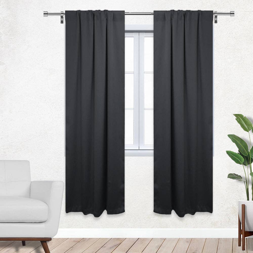 YOUR CHAIR COVERS - Wholesale Curtain - 42 X 84 Inch Blackout Polyester Curtains with Rod Pocket Black - 2 Panels0