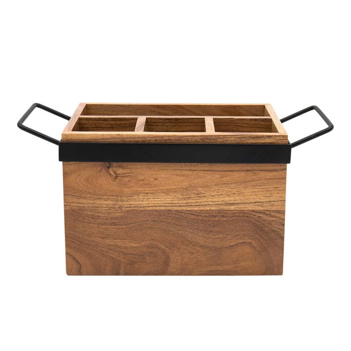 Wood & Iron Flatware and Serving Caddy for wholesale by Godinger