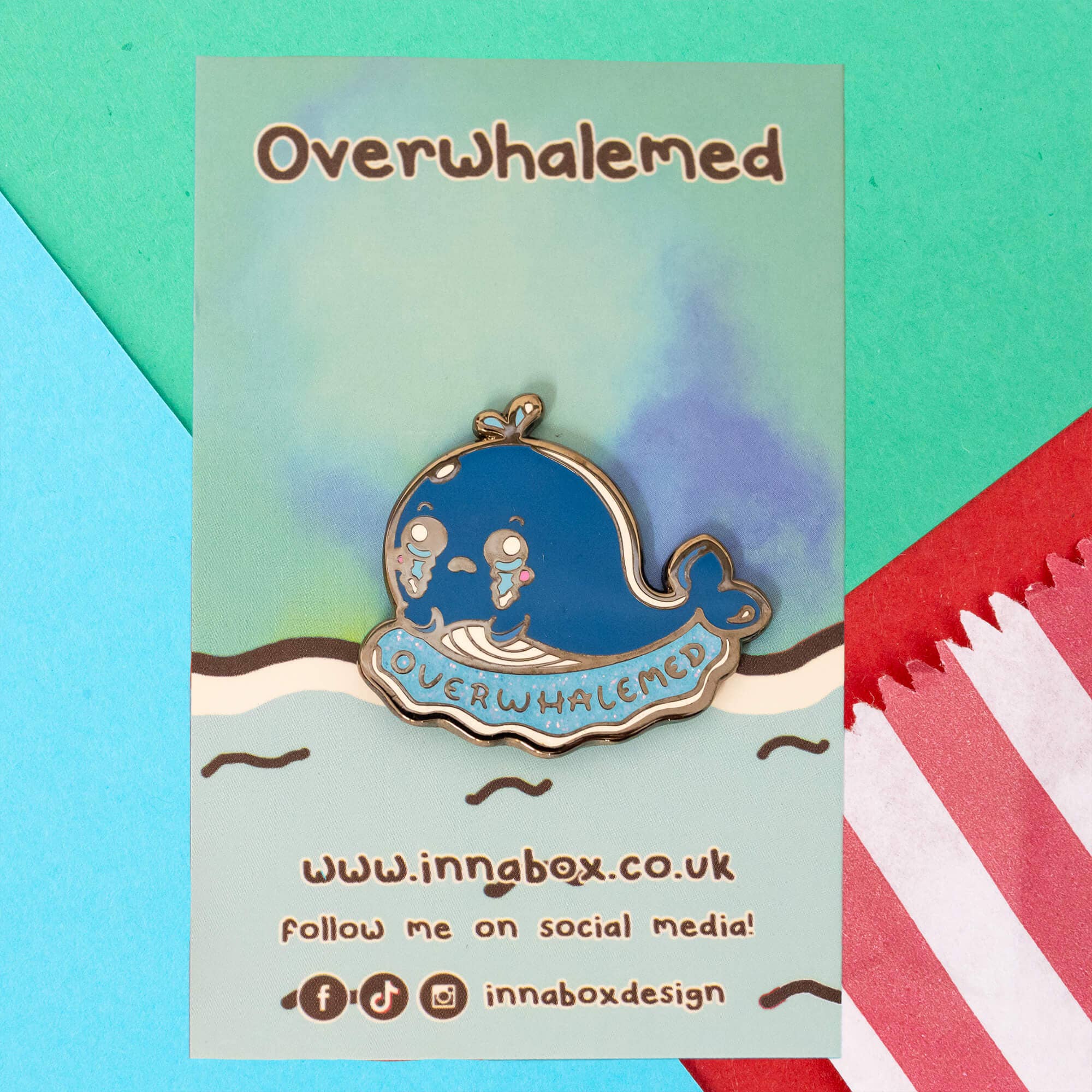 Innabox Ltd – wholesale Lapel pin/button – Overwhalemed Glittery Whale Enamel Pin - Overwhelmed1