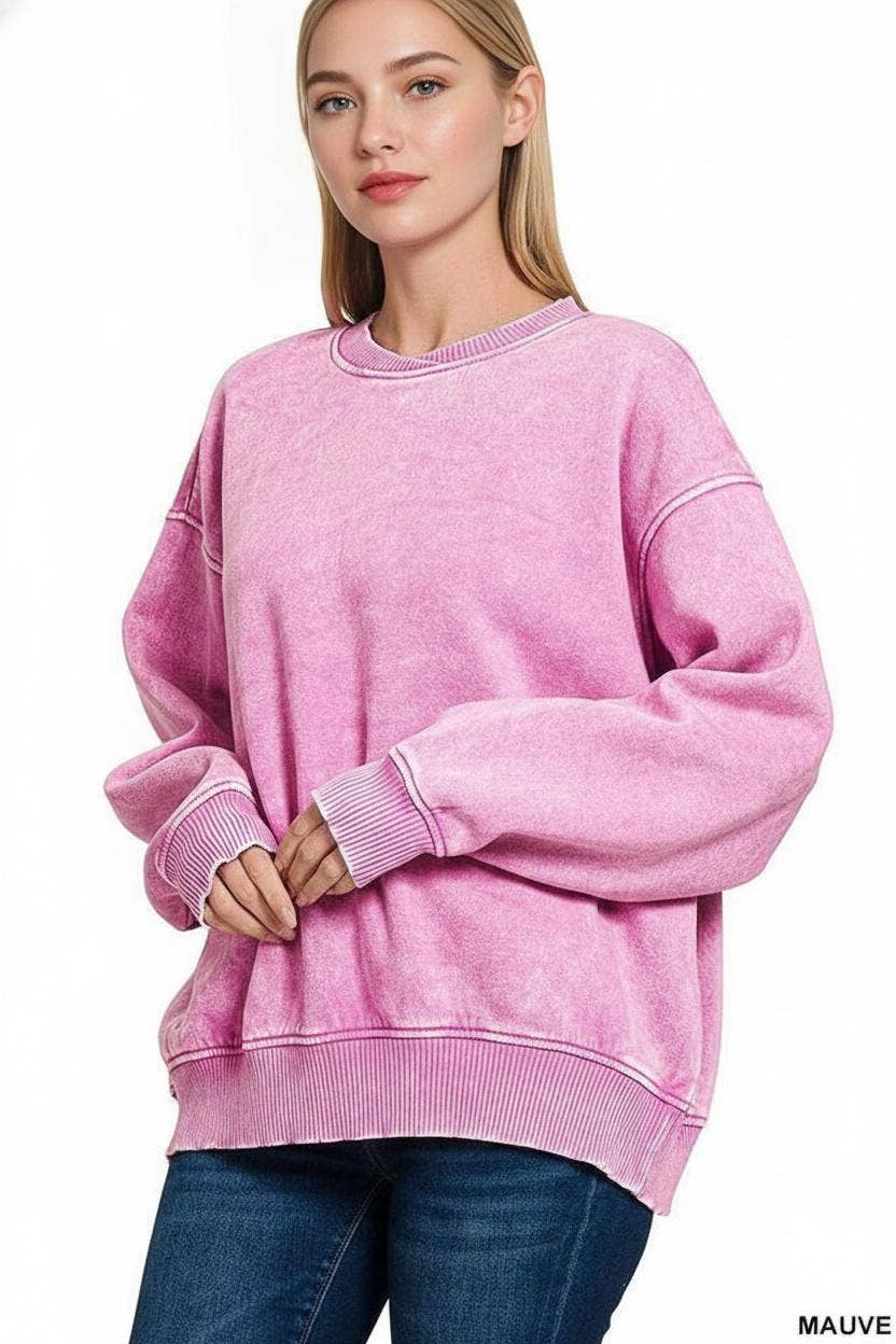 42POPS - Wholesale Sweatshirt - Women's - `.Acid Wash Fleece Oversized Pullover42