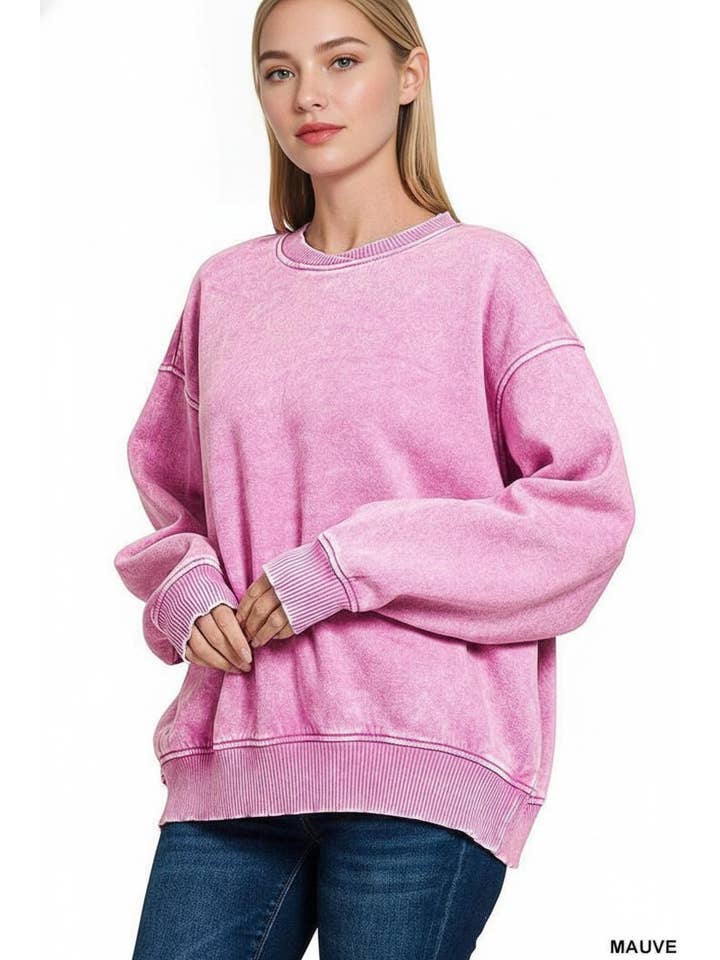42POPS - Wholesale Sweatshirt - Women's - `.Acid Wash Fleece Oversized Pullover42