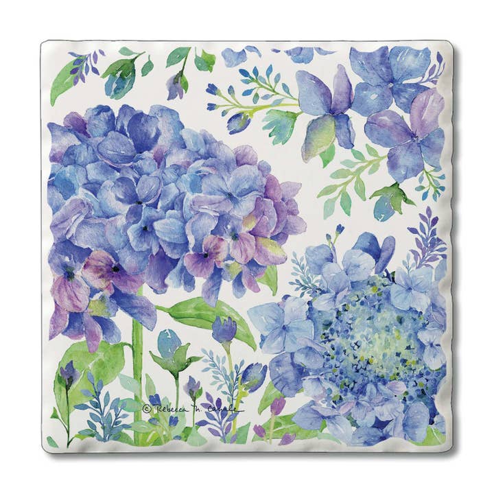 Beautiful Hydrangea Absorbent Tumbled Tile Coaster 4pk for wholesale by CounterArt/Highland Home/Thirstystone