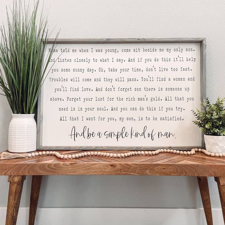 Willie & Dolly Designs – Sinal por atacado – Letra da música Simple Man Lynyrd Skynyrd Placa emoldurada de madeira