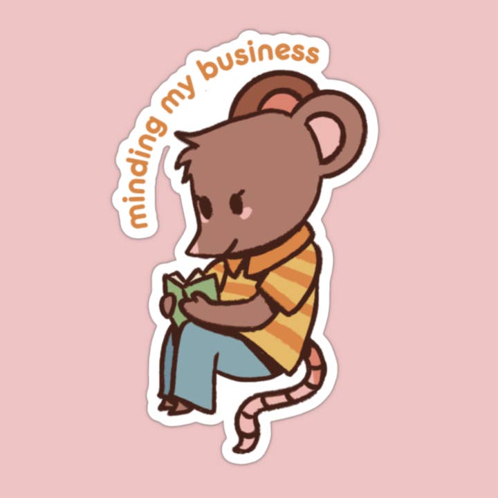 Mouse Reading, Minding My Business, Bookish Vinyl Sticker for wholesale by Songquill