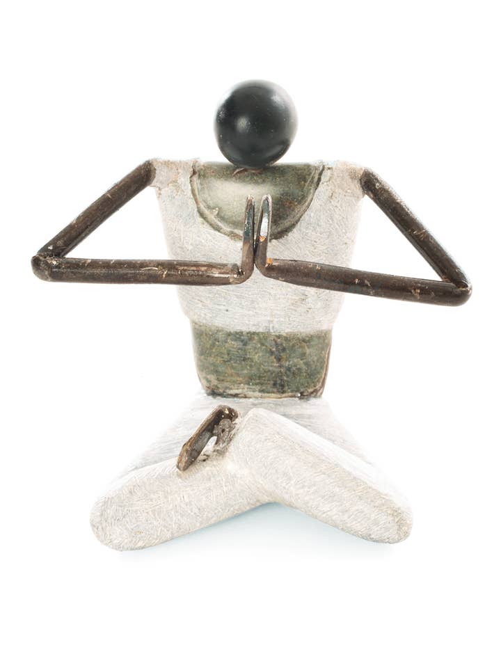 Stone and Metal Yogi Sculpture with Peaceful Hands for wholesale by Swahili | AFRICAN MODERN