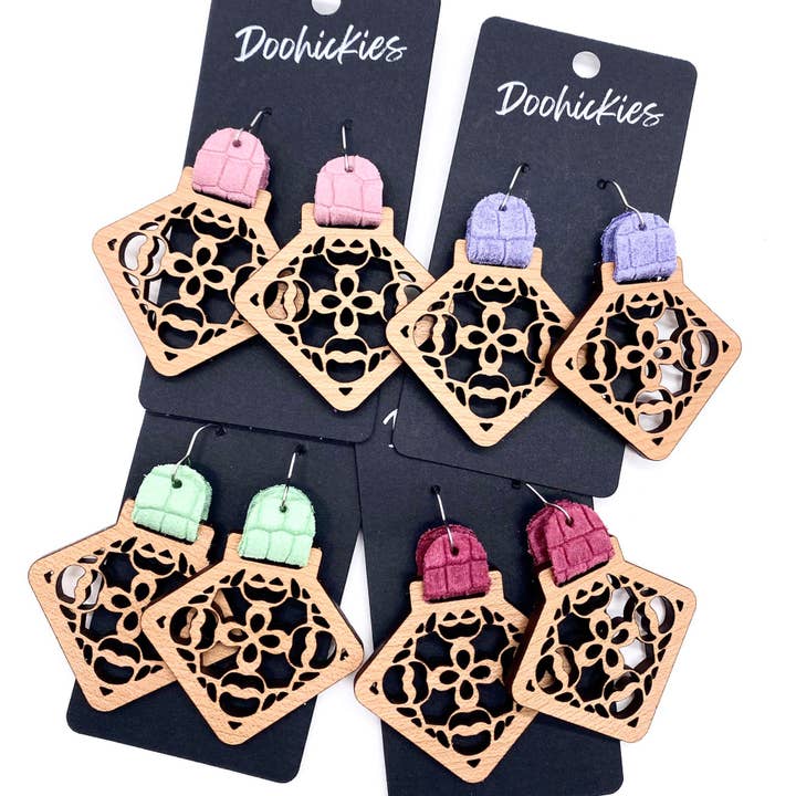 2" The Wooden Roxy Cutouts- Spring Earrings for wholesale by Doohickies