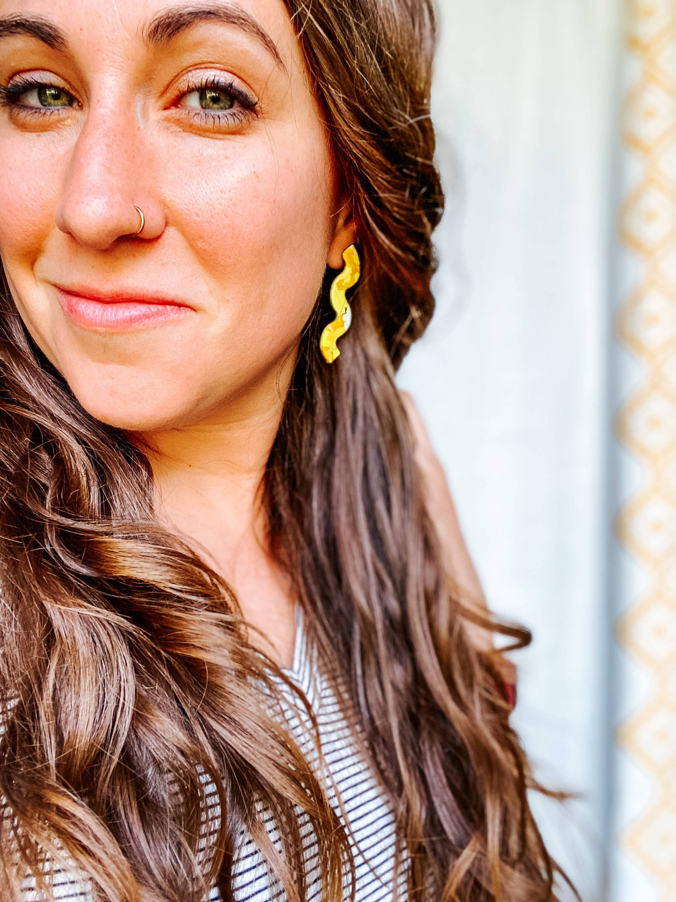 Lauren Likes Art - Wholesale Dangle Earrings - Sunshine Yellow Squiggle Earrings, Squiggly Earring, Handmad5