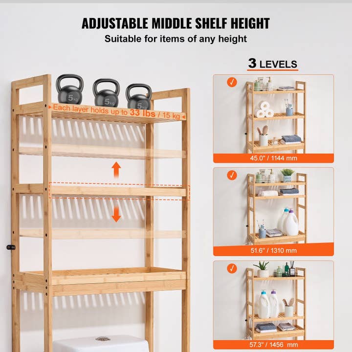 Colore bambù Scaffale da Bagno a 3 Ripiani per Spazio Sopra il WC Organizzatore Salvaspazio in vendita all'ingrosso su Faire2