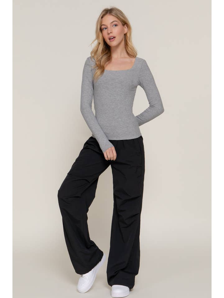 Active Basic | Active USA - Wholesale Knit Top - Women's - Long Sleeve Square Neck Double Layer Ribbed Knit Top11