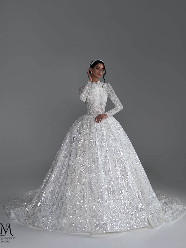 Arabella - Long Sleeve Ballgown Modest Wedding Dress for wholesale by Unique Modest Bridal