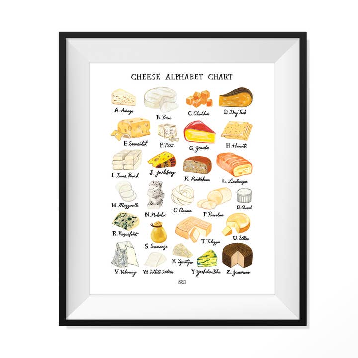 Cheese Alphabet Chart Art Print for wholesale by LKD - Lily Kao Design