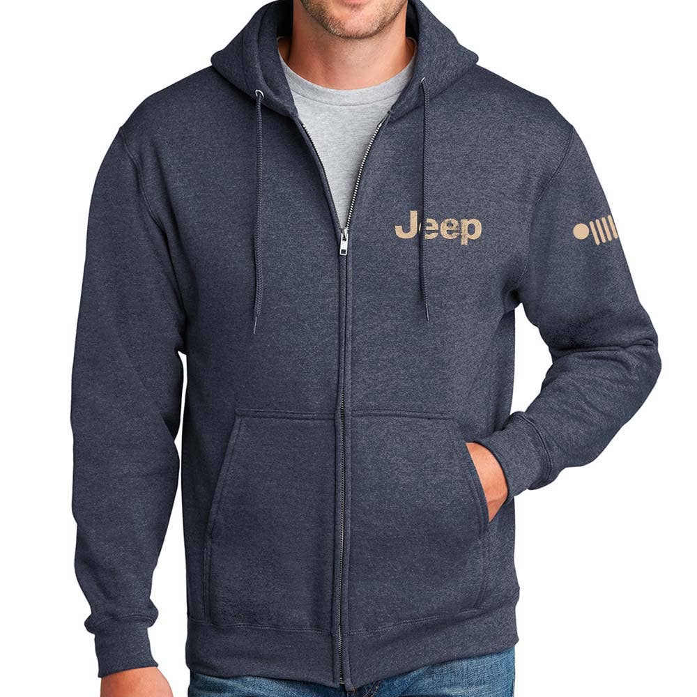 Mens Jeep® Freedom To Roam Zip Hoodie Sweatshirt - Heather Navy Blue for wholesale on Faire0