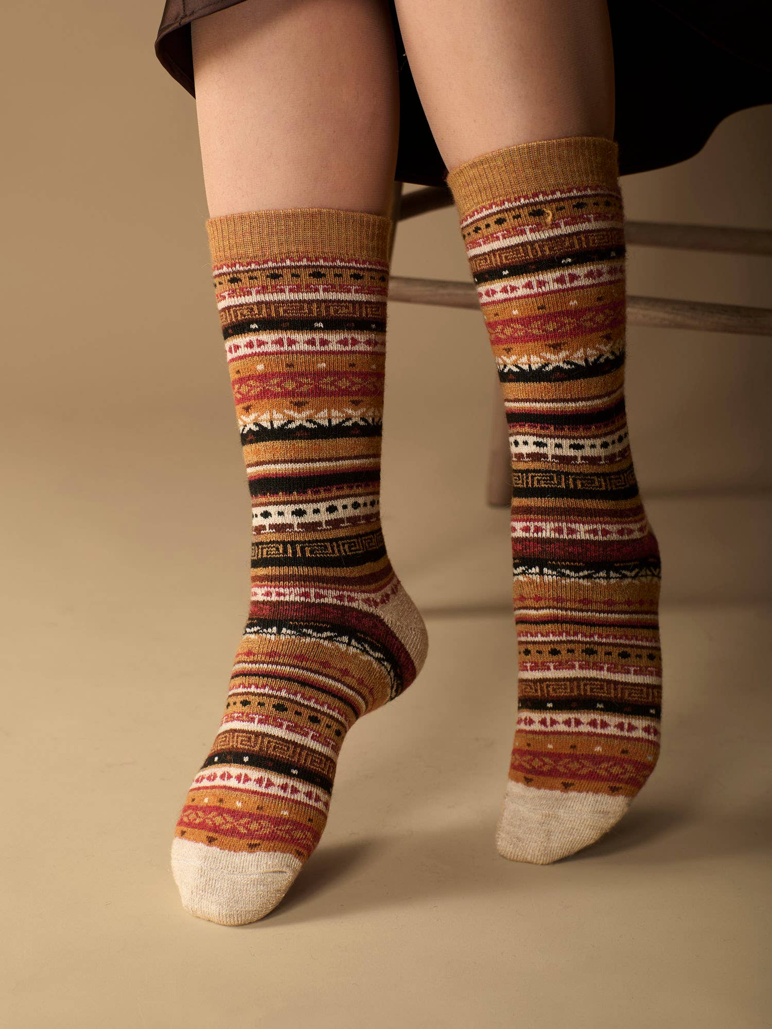 WUAMAN - Alpaca – Großhandel Socken - Unisex – Fair Isle Alpaka-Socken | Gepolsterte Kniestrümpfe | Klassische Länge2