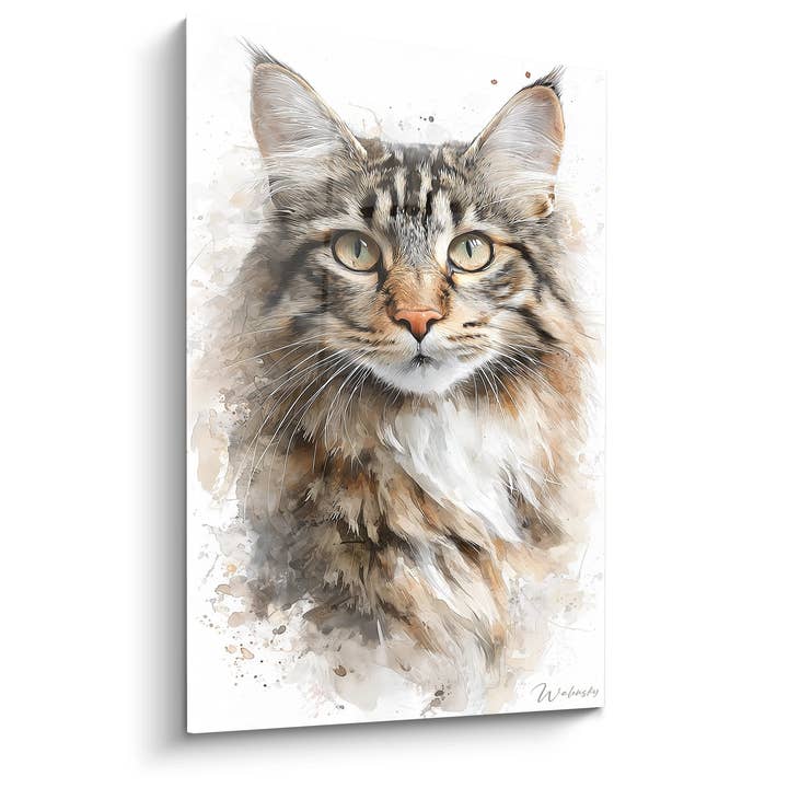 Amerikansk Bobtail Akvarellmålning - Majestätiskt Porträtt - Utgåva Amerikansk Bobtail Katt för wholesale av Walensky
