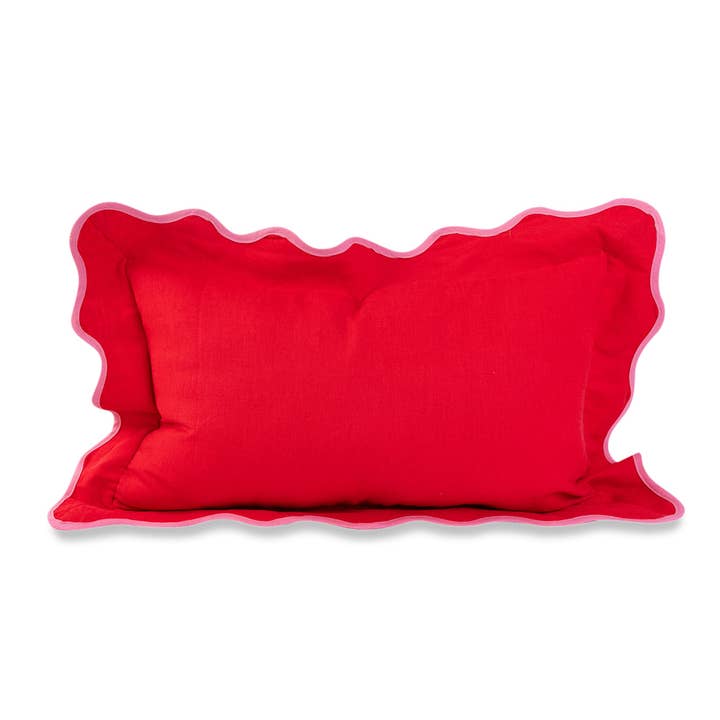 Furbish Studio - Wholesale Lumbar Pillow - Darcy Linen Lumbar Pillow - Cherry + Light Pink - Case Only