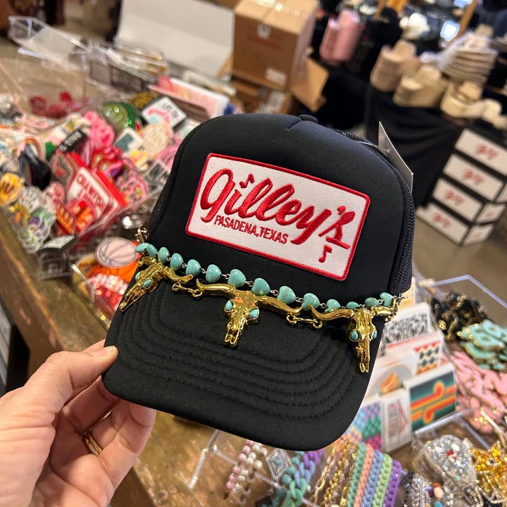 Vibes Hat Company – wholesale Hattaccessoar - Dam – Turkos Skull Trucker hattkedja | Hattband | Keps