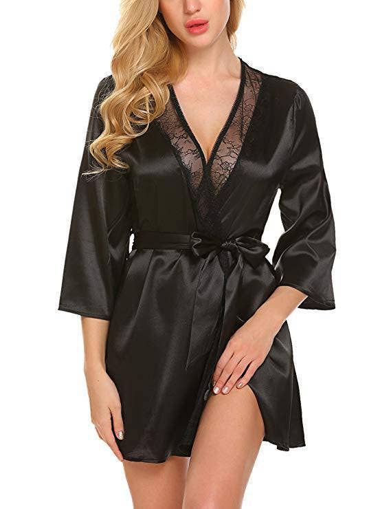 We-vibe - Wholesale Nightgown - Women's - V-Neck Plus Size Satin Lace Nightgown Sexy Set4