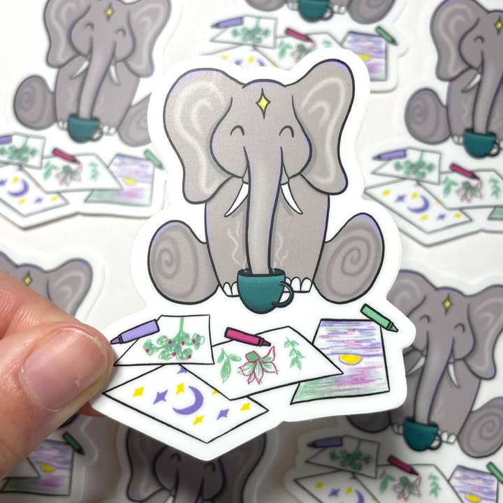 Artsy Elephant vattentät vinylklistermärke för wholesale av quirky burp illustrations