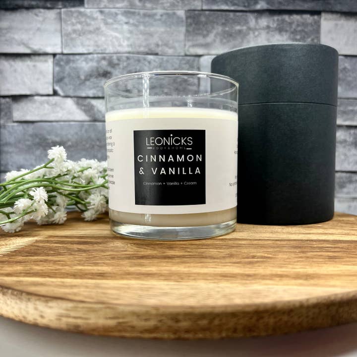 Cinnamon and Vanilla Wood Wick Candles for wholesale by Leonicks LLC