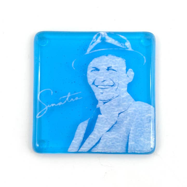 Frank Blue Eyes Fused Glass 4" Single Coaster for wholesale by Kiku Handmade | Contemporary Fused Glass Home Goods